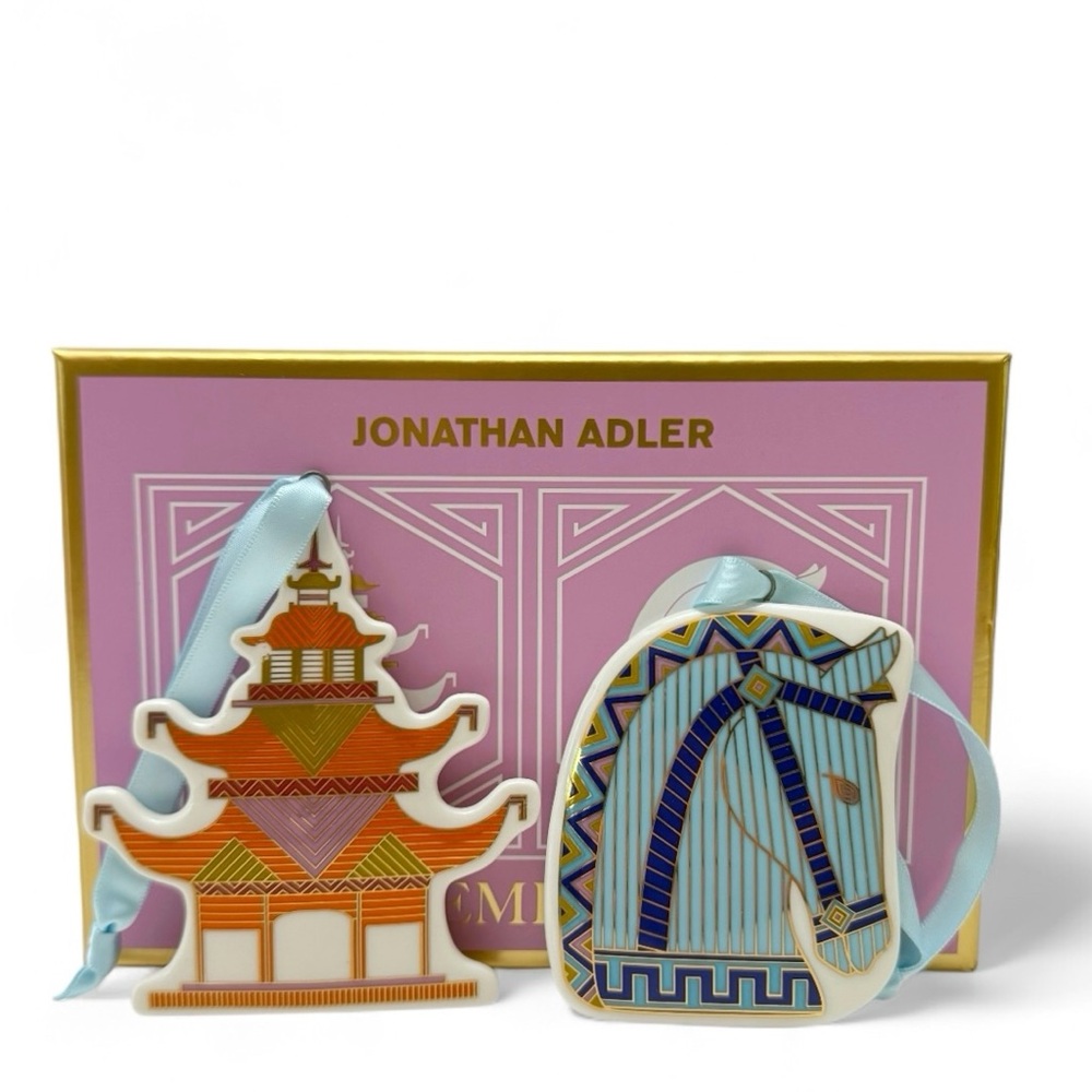 Jonathan Adler Luxembourg Chinoiserie Porcelain Christmas Ornament Set NEW